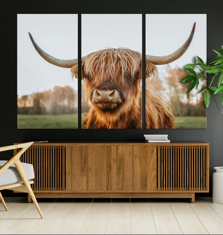 Highland Cow Canvas Wall Art Farmhouse Decor Cow Black White Print Rustic Wall Decor Animals Painting Scottish Cow Wall Art