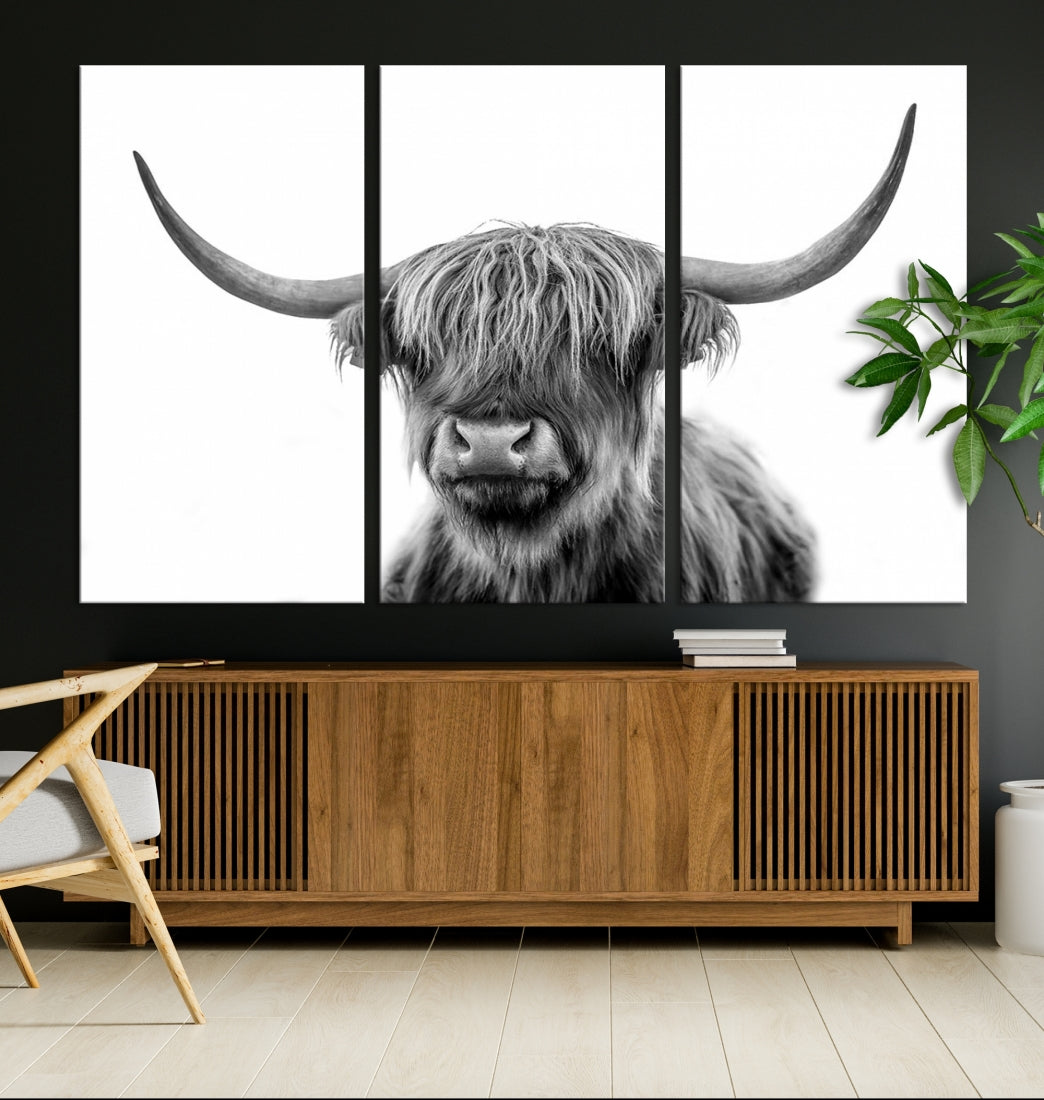 Highland Cow Canvas Wall Art Farmhouse Decor Cow Black White Print Rustic Wall Decor Animals Painting Scottish Cow Wall Art