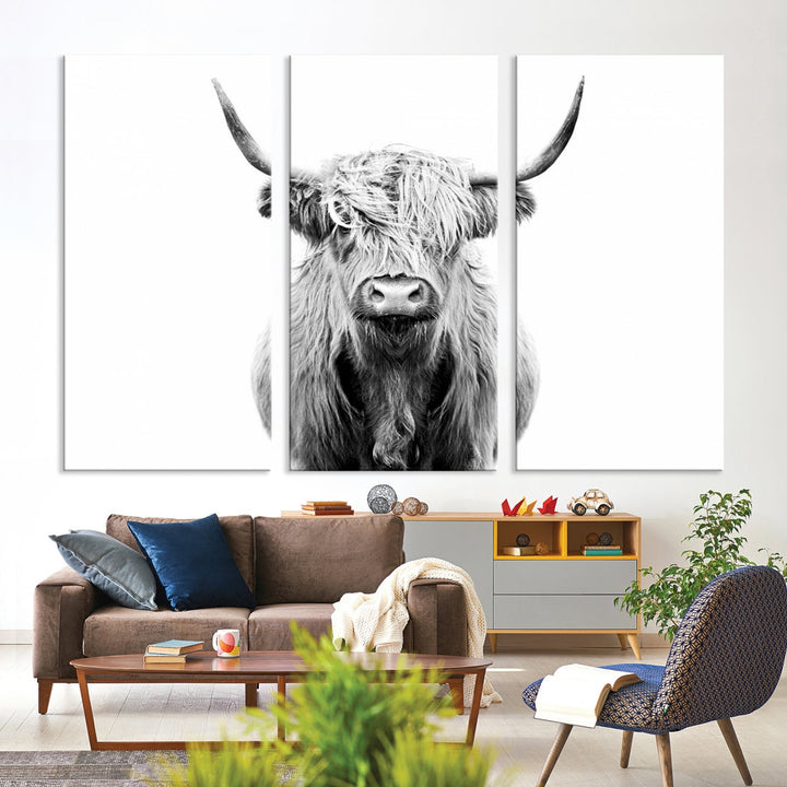 Highland Cow Canvas Wall Art Farmhouse Decor Cow Black White Print Rustic Wall Decor Animals Painting Scottish Cow Wall Art