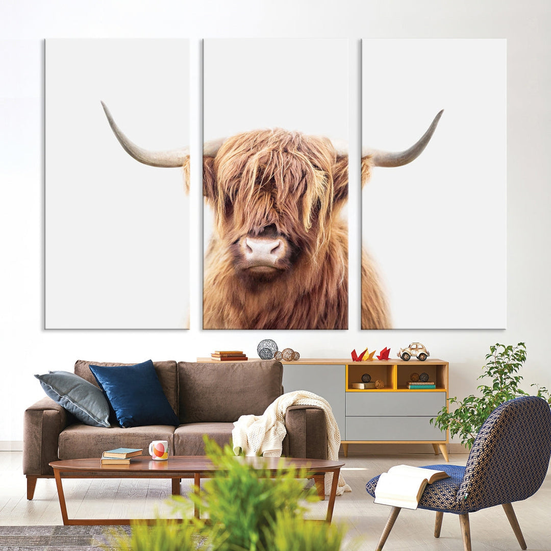 Highland Cow Canvas Wall Art Farmhouse Decor Cow Black White Print Rustic Wall Decor Animals Painting Scottish Cow Wall Art