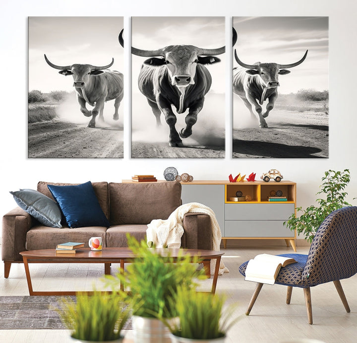 Highland Cow Canvas Wall Art Farmhouse Decor Cow Black White Print Rustic Wall Decor Animals Painting Scottish Cow Wall Art