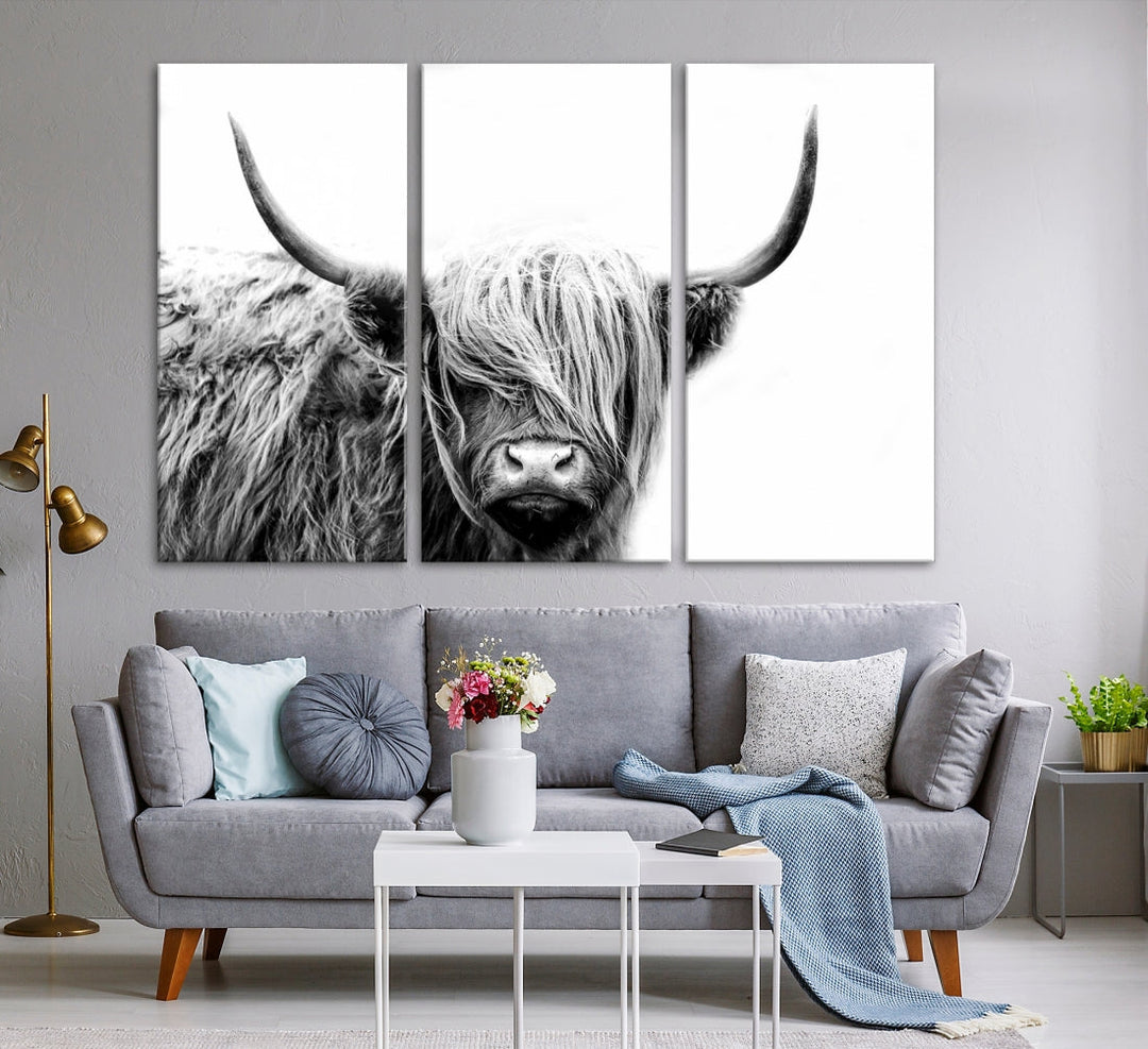 Highland Cow Canvas Wall Art Farmhouse Decor Cow Black White Print Rustic Wall Decor Animals Painting Scottish Cow Wall Art