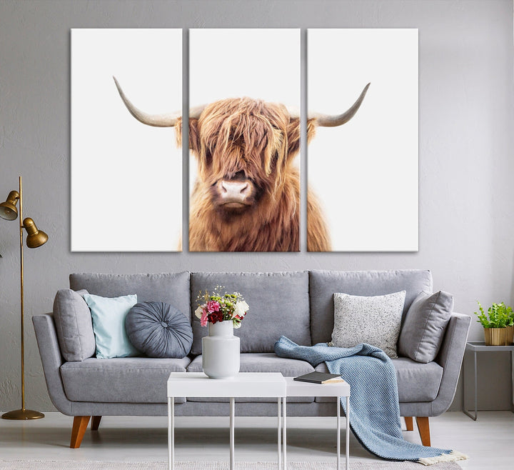 Highland Cow Canvas Wall Art Farmhouse Decor Cow Black White Print Rustic Wall Decor Animals Painting Scottish Cow Wall Art