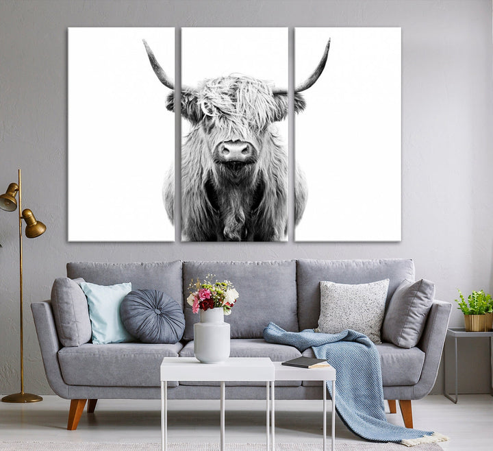 Highland Cow Canvas Wall Art Farmhouse Decor Cow Black White Print Rustic Wall Decor Animals Painting Scottish Cow Wall Art