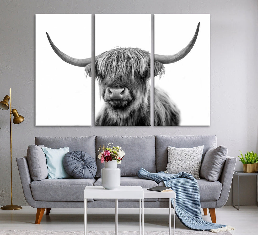 Highland Cow Canvas Wall Art Farmhouse Decor Cow Black White Print Rustic Wall Decor Animals Painting Scottish Cow Wall Art