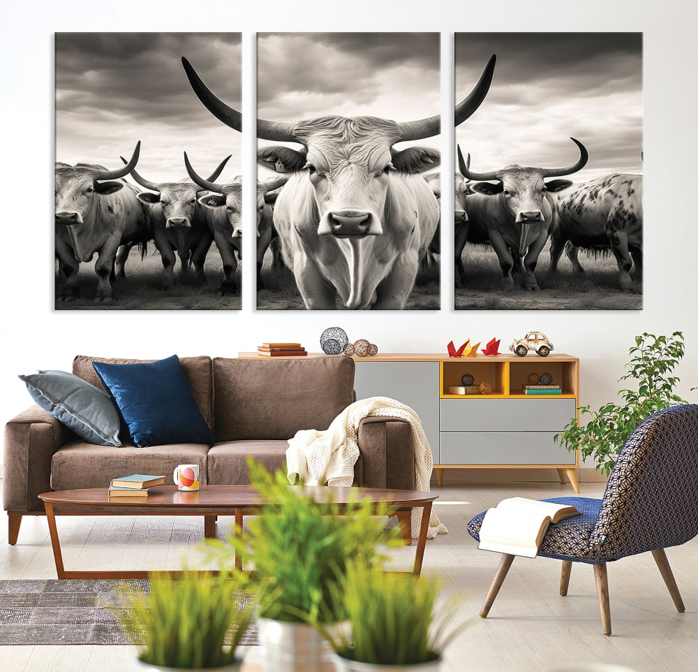 Highland Cow Canvas Wall Art Farmhouse Decor Cow Black White Print Rustic Wall Decor Animals Painting Scottish Cow Wall Art