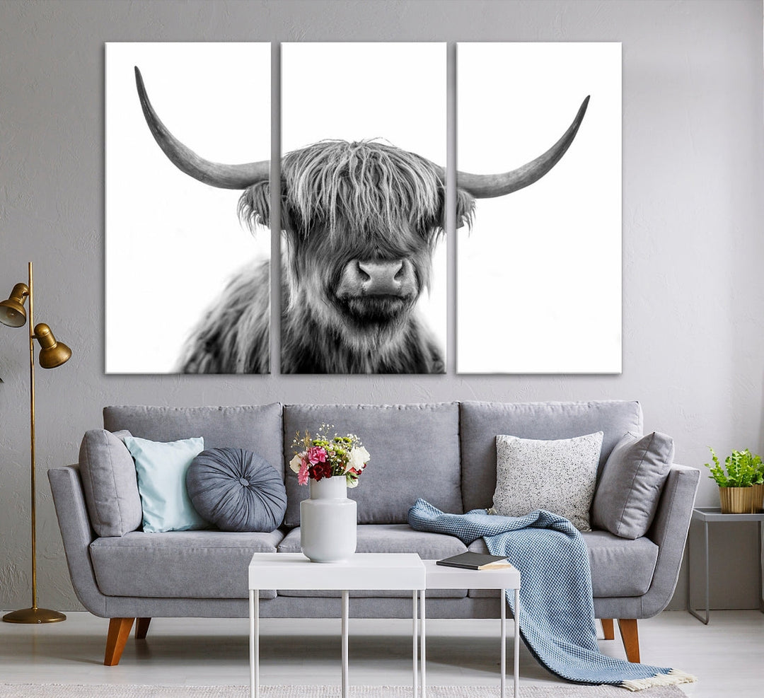 Highland Cow Canvas Wall Art Farmhouse Decor Cow Black White Print Rustic Wall Decor Animals Painting Scottish Cow Wall Art