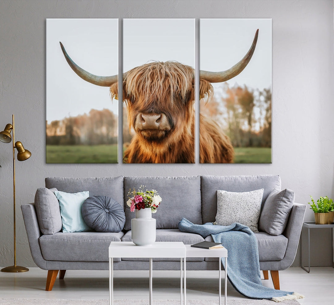 Highland Cow Canvas Wall Art Farmhouse Decor Cow Black White Print Rustic Wall Decor Animals Painting Scottish Cow Wall Art