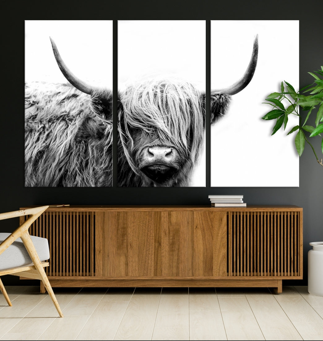 Highland Cow Canvas Wall Art Farmhouse Decor Cow Black White Print Rustic Wall Decor Animals Painting Scottish Cow Wall Art