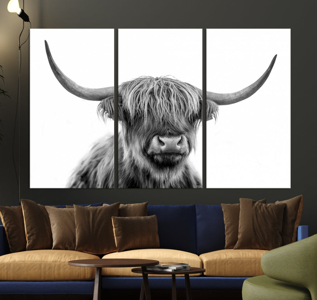 Highland Cow Canvas Wall Art Farmhouse Decor Cow Black White Print Rustic Wall Decor Animals Painting Scottish Cow Wall Art