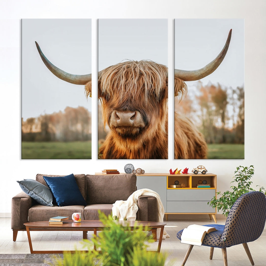 Highland Cow Canvas Wall Art Farmhouse Decor Cow Black White Print Rustic Wall Decor Animals Painting Scottish Cow Wall Art