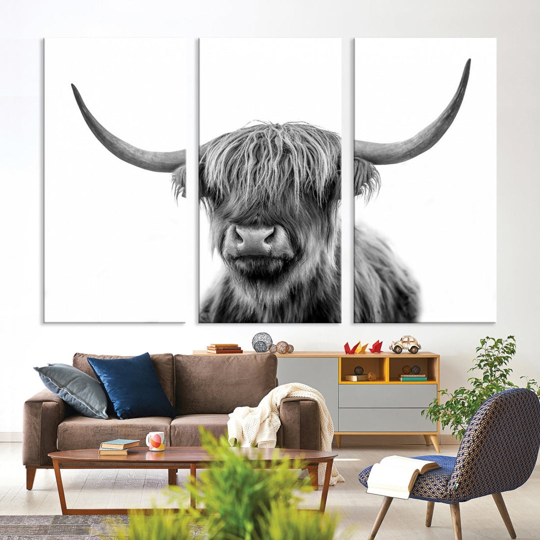 Highland Cow Canvas Wall Art Farmhouse Decor Cow Black White Print Rustic Wall Decor Animals Painting Scottish Cow Wall Art