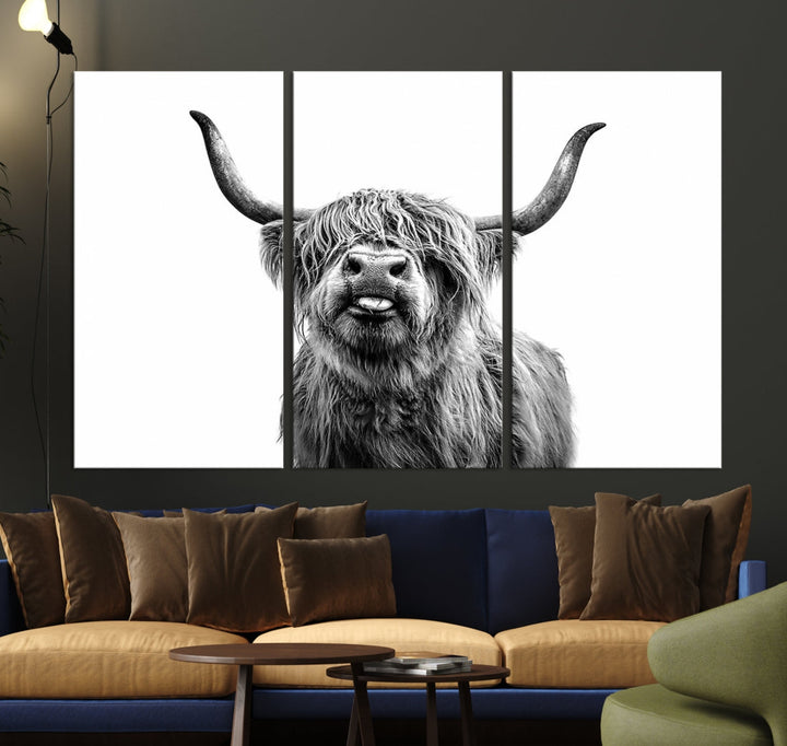 Highland Cow Canvas Wall Art Farmhouse Decor Cow Black White Print Rustic Wall Decor Animals Painting Scottish Cow Wall