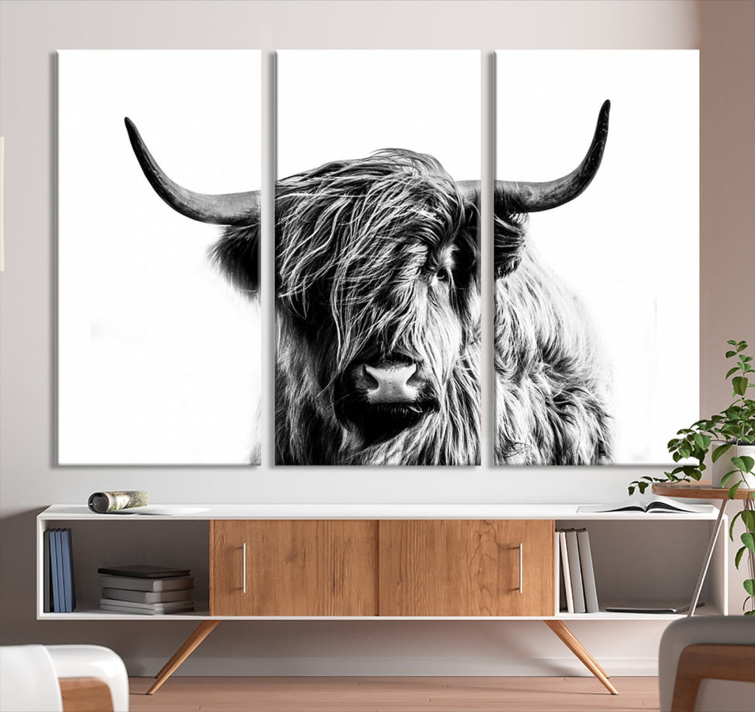 Highland Cow Canvas Wall Art Farmhouse Decor Cow Black White Print Rustic Wall Decor Animals Painting Scottish Cow Wall