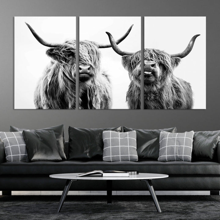 Highland Cow Canvas Wall Art Farmhouse Decor Cow Black White Print Rustic Wall Decor Animals Painting Scottish Cow Wall