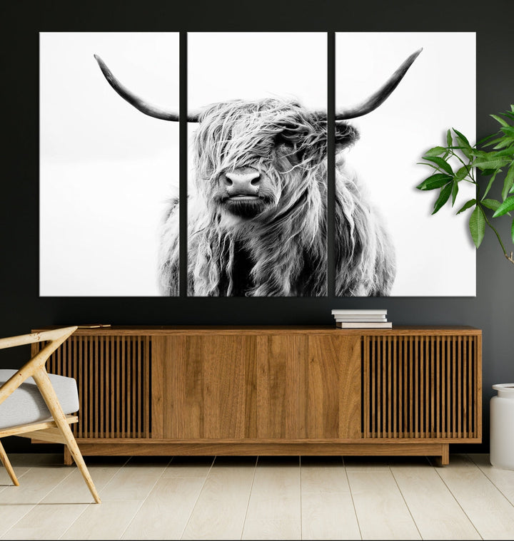 Highland Cow Canvas Wall Art Farmhouse Decor Cow Black White Print Rustic Wall Decor Animals Painting Scottish Cow Wall