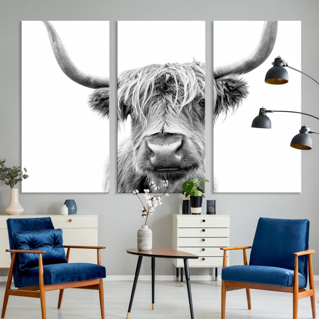 Highland Cow Canvas Wall Art Farmhouse Decor Cow Black White Print Rustic Wall Decor Animals Painting Scottish Cow Wall