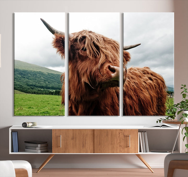 Highland Cow Canvas Wall Art Large Print Wall Art Animal Canvas Art Cow Print Framed Piece Canvas Art Ready to Hang