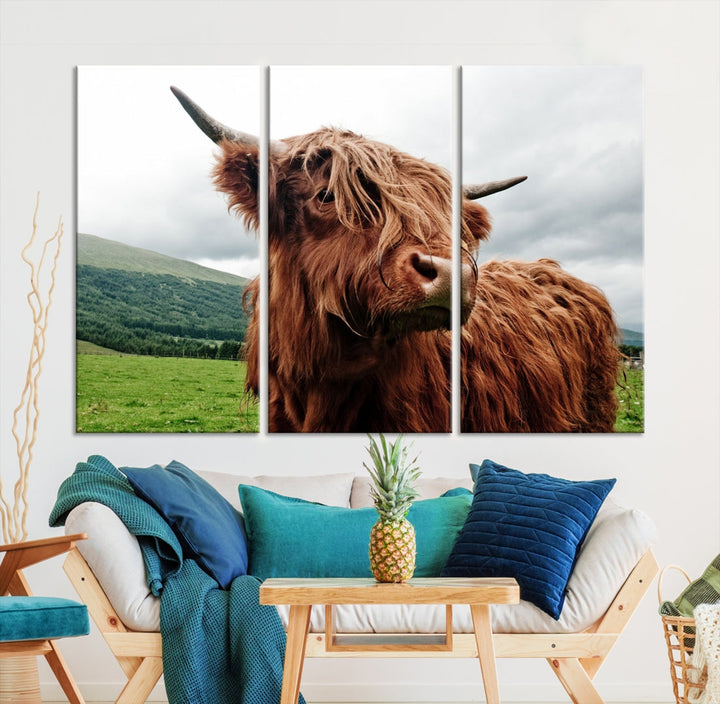 Highland Cow Canvas Wall Art Large Print Wall Art Animal Canvas Art Cow Print Framed Piece Canvas Art Ready to Hang