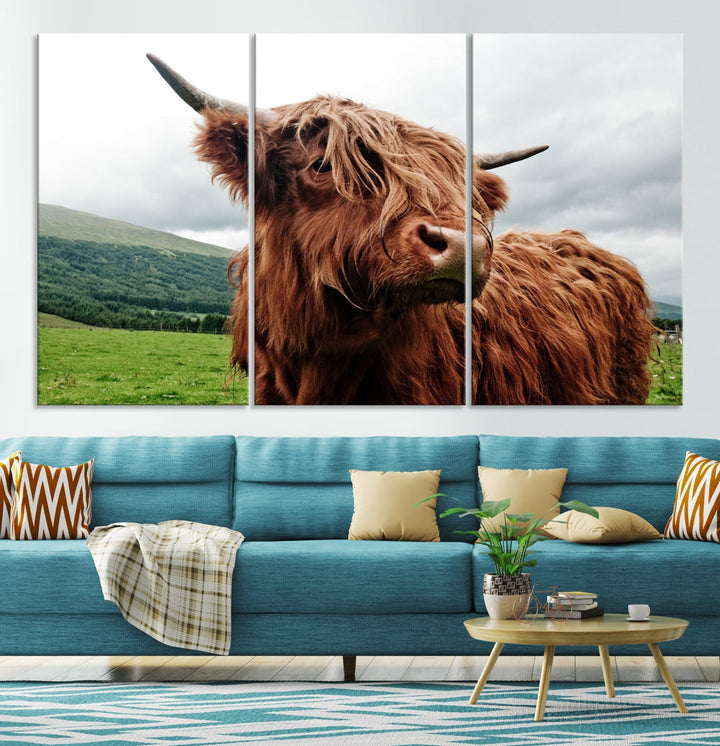 Highland Cow Canvas Wall Art Large Print Wall Art Animal Canvas Art Cow Print Framed Piece Canvas Art Ready to Hang