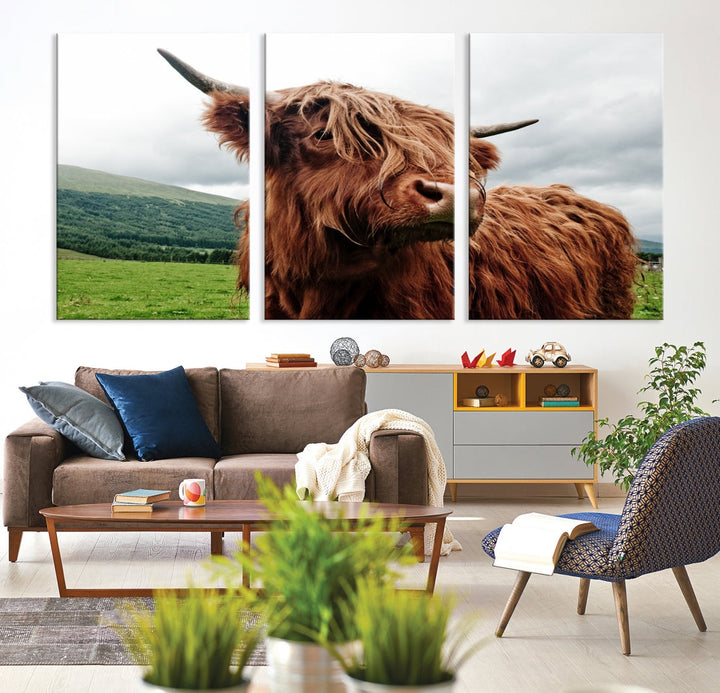 Highland Cow Canvas Wall Art Large Print Wall Art Animal Canvas Art Cow Print Framed Piece Canvas Art Ready to Hang