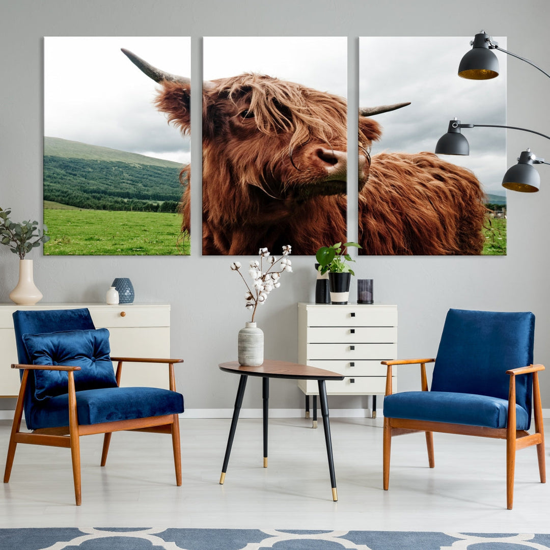 Highland Cow Canvas Wall Art Large Print Wall Art Animal Canvas Art Cow Print Framed Piece Canvas Art Ready to Hang