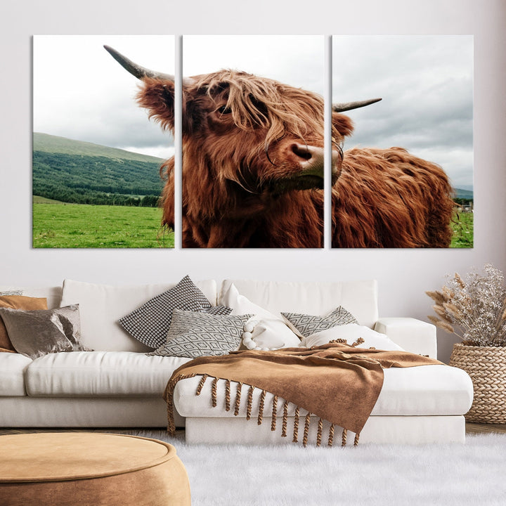 Highland Cow Canvas Wall Art Large Print Wall Art Animal Canvas Art Cow Print Framed Piece Canvas Art Ready to Hang