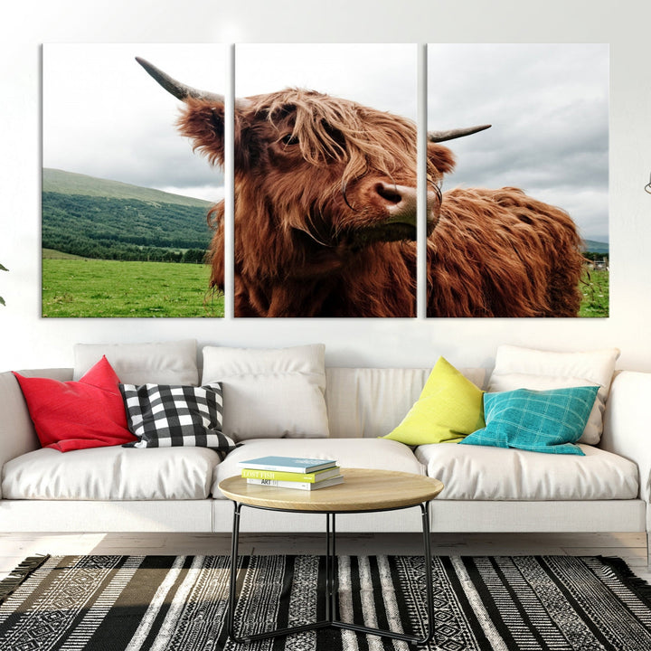 Highland Cow Canvas Wall Art Large Print Wall Art Animal Canvas Art Cow Print Framed Piece Canvas Art Ready to Hang