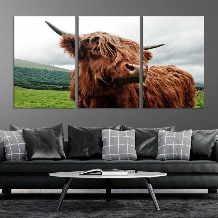 Highland Cow Canvas Wall Art Large Print Wall Art Animal Canvas Art Cow Print Framed Piece Canvas Art Ready to Hang