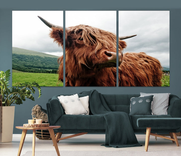 Highland Cow Canvas Wall Art Large Print Wall Art Animal Canvas Art Cow Print Framed Piece Canvas Art Ready to Hang