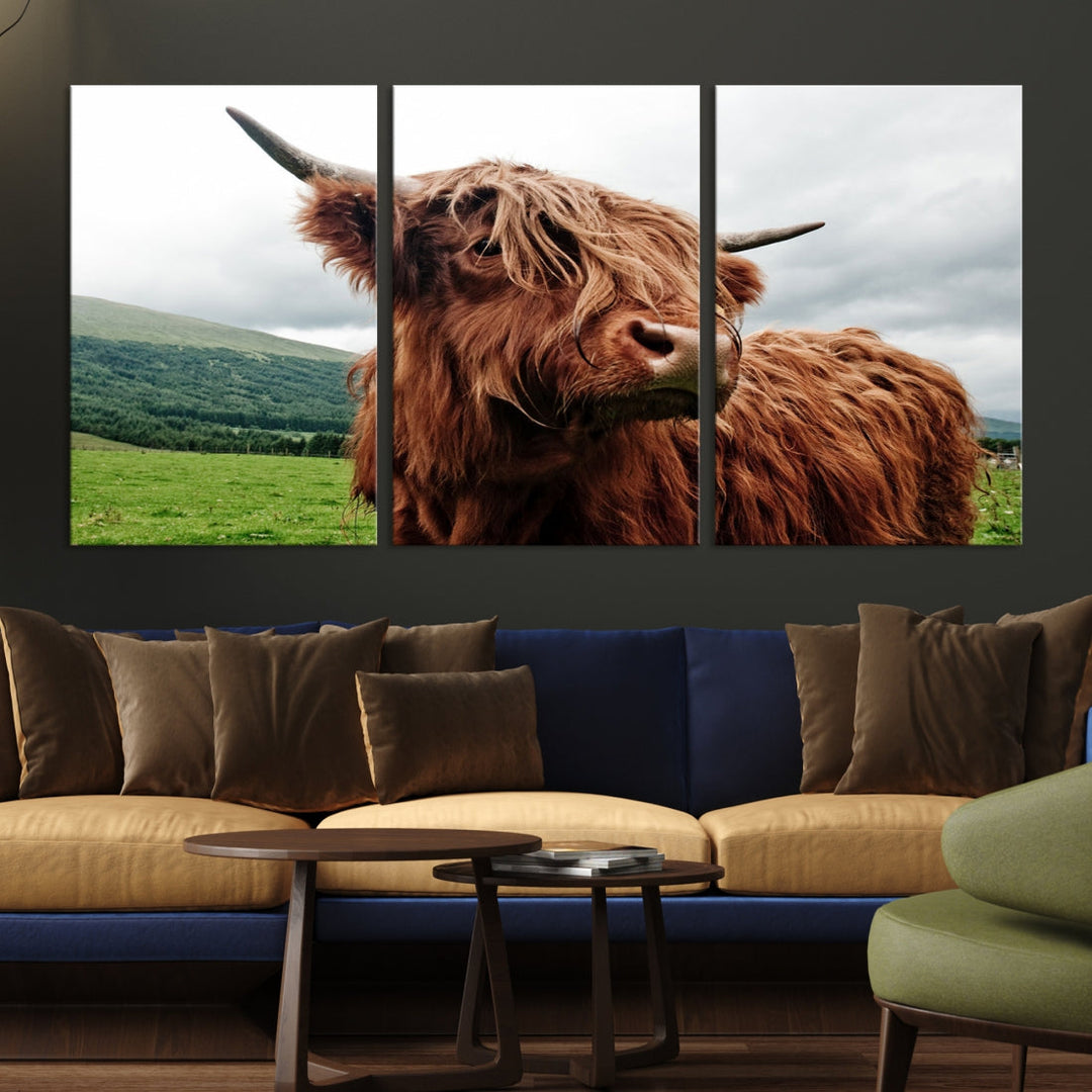 Highland Cow Canvas Wall Art Large Print Wall Art Animal Canvas Art Cow Print Framed Piece Canvas Art Ready to Hang