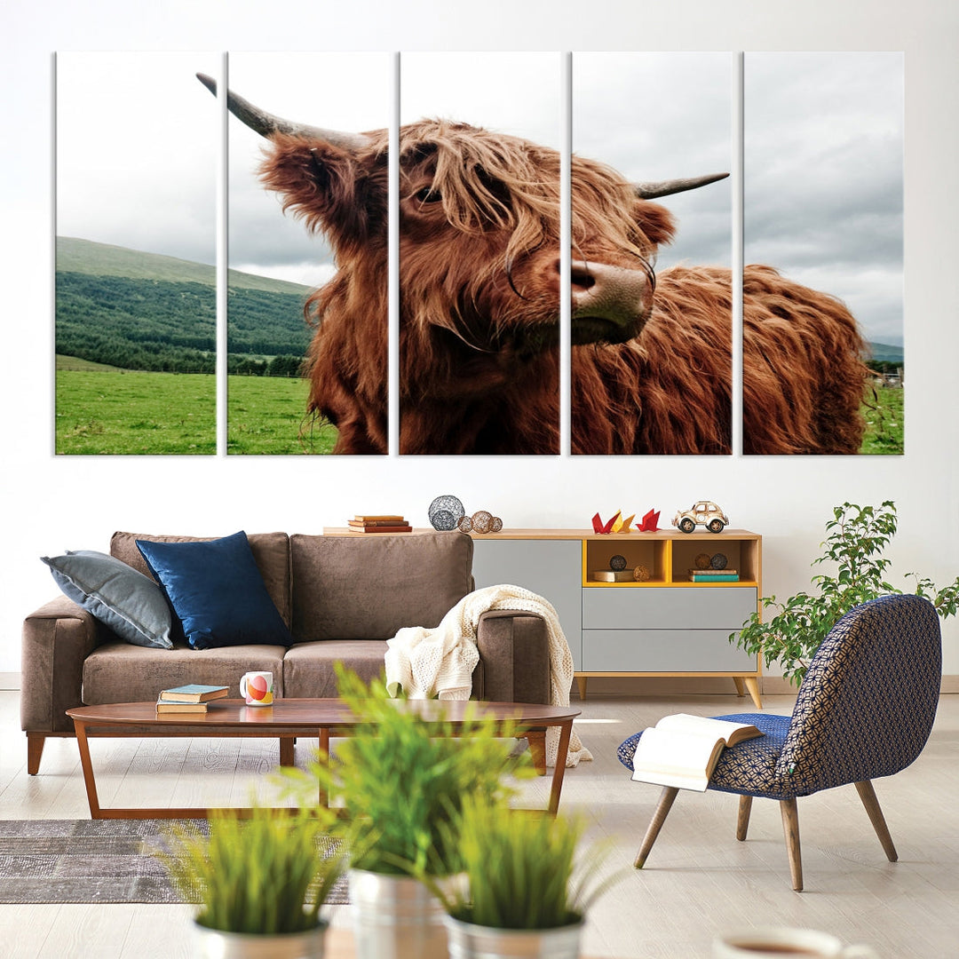 Highland Cow Canvas Wall Art Large Print Wall Art Animal Canvas Art Cow Print Framed Piece Canvas Art Ready to Hang