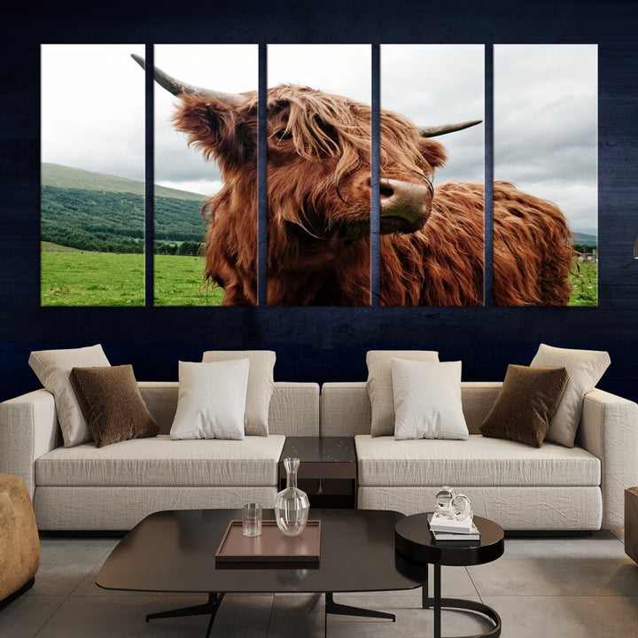 Highland Cow Canvas Wall Art Large Print Wall Art Animal Canvas Art Cow Print Framed Piece Canvas Art Ready to Hang