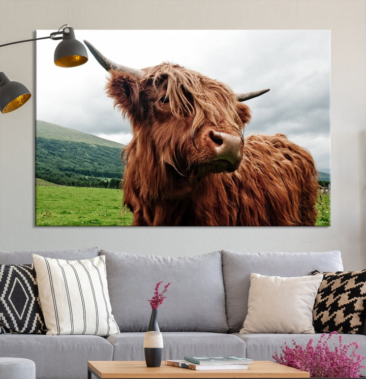 Highland Cow Canvas Wall Art Large Print Wall Art Animal Canvas Art Cow Print Framed Piece Canvas Art Ready to Hang