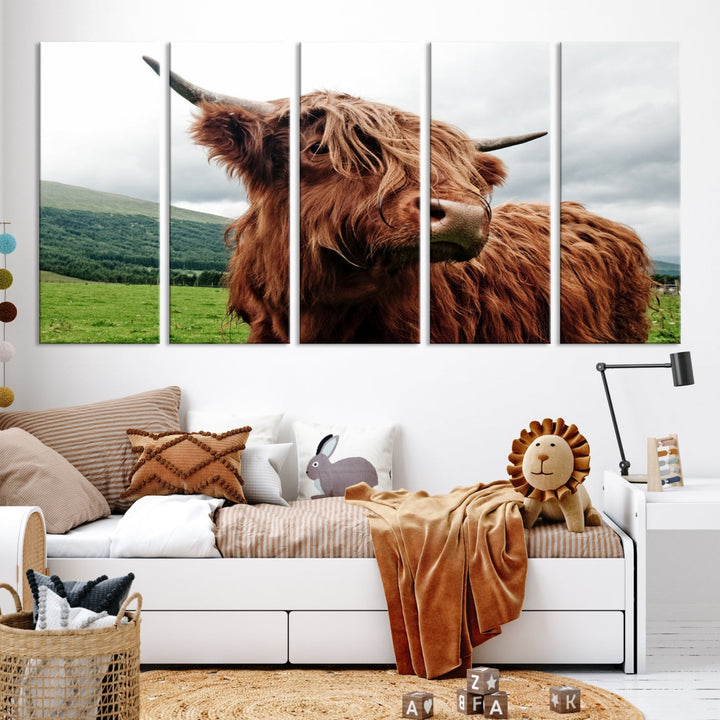 Highland Cow Canvas Wall Art Large Print Wall Art Animal Canvas Art Cow Print Framed Piece Canvas Art Ready to Hang