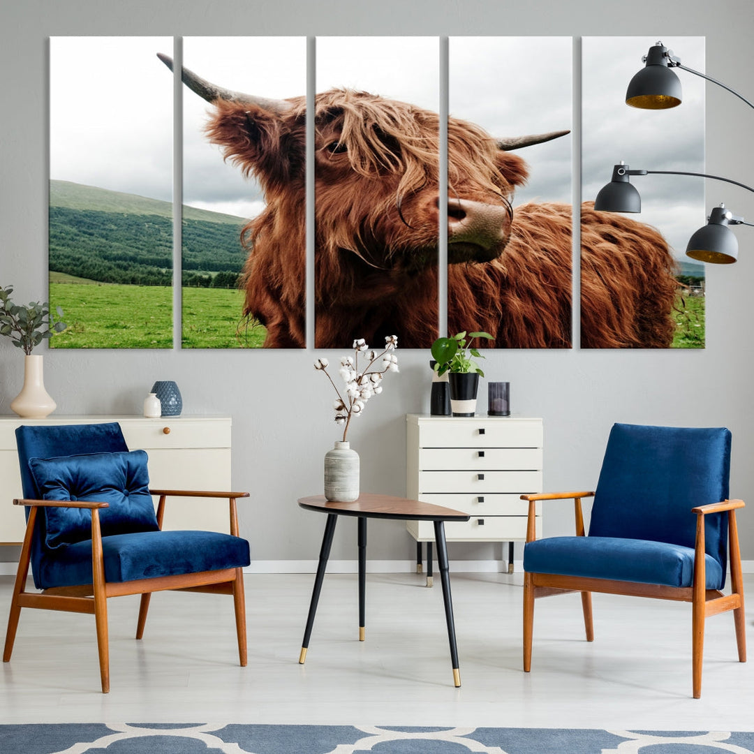 Highland Cow Canvas Wall Art Large Print Wall Art Animal Canvas Art Cow Print Framed Piece Canvas Art Ready to Hang