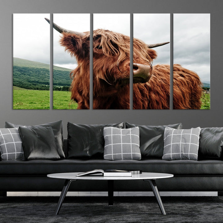 Highland Cow Canvas Wall Art Large Print Wall Art Animal Canvas Art Cow Print Framed Piece Canvas Art Ready to Hang