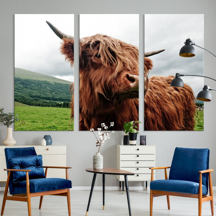 Highland Cow Canvas Wall Art Large Print Wall Art Animal Canvas Art Cow Print Framed Piece Canvas Art Ready to Hang