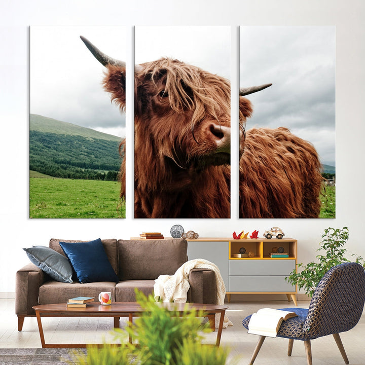 Highland Cow Canvas Wall Art Large Print Wall Art Animal Canvas Art Cow Print Framed Piece Canvas Art Ready to Hang