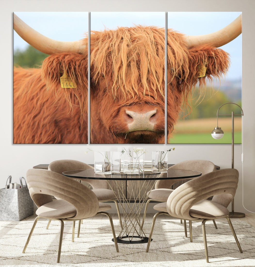 Highland Cow Close-up Canvas Wall Art Print Multi Panel Extra Large Canvas Set Framed Ready to Hang Artwork