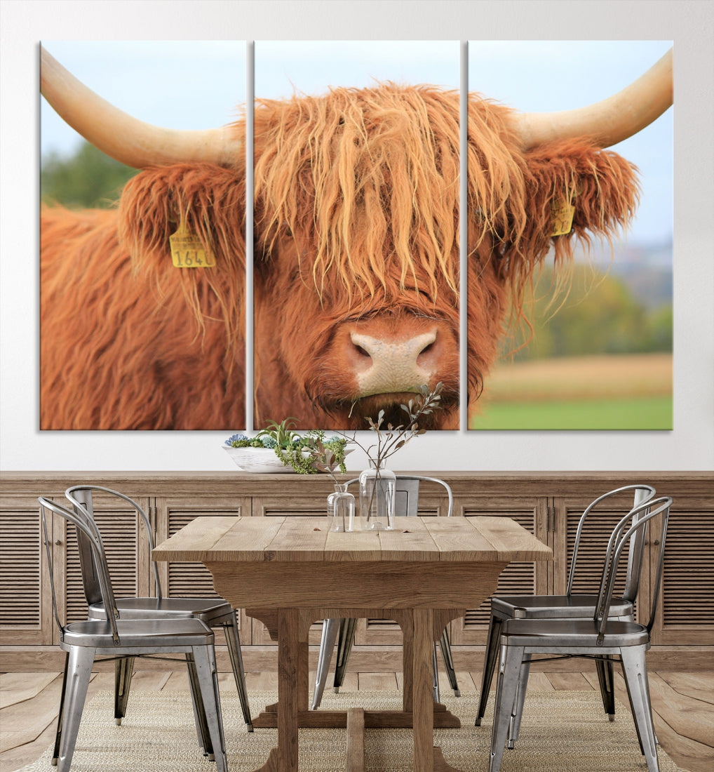 Highland Cow Close-up Canvas Wall Art Print Multi Panel Extra Large Canvas Set Framed Ready to Hang Artwork