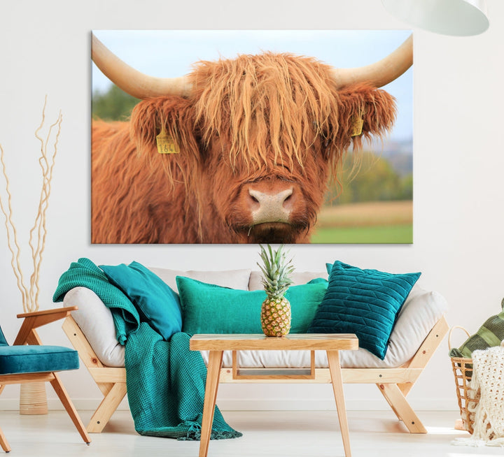 Highland Cow Close-up Canvas Wall Art Print Multi Panel Extra Large Canvas Set Framed Ready to Hang Artwork