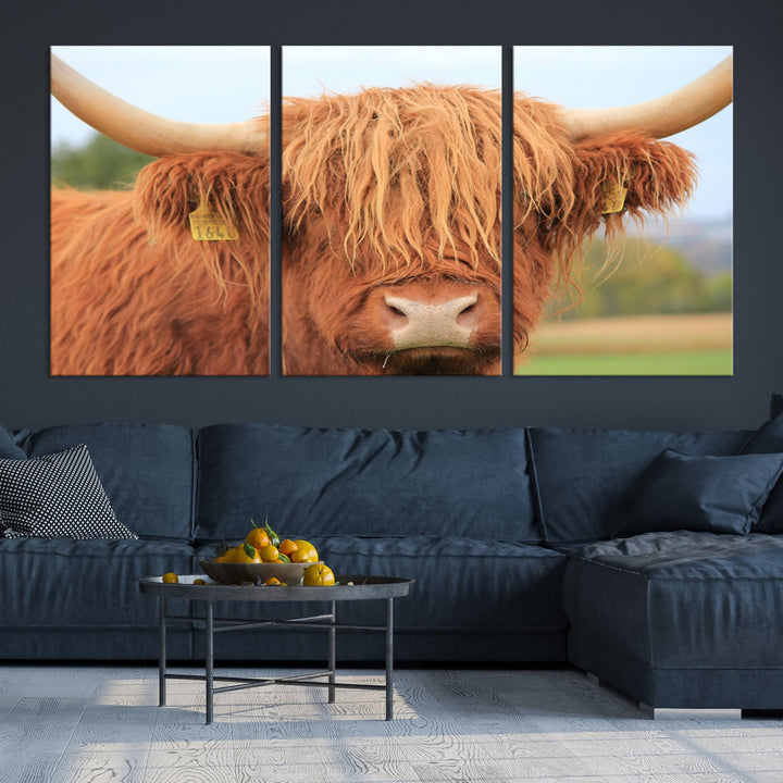 Highland Cow Close-up Canvas Wall Art Print Multi Panel Extra Large Canvas Set Framed Ready to Hang Artwork