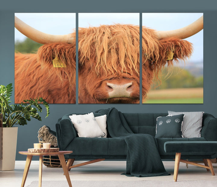 Highland Cow Close-up Canvas Wall Art Print Multi Panel Extra Large Canvas Set Framed Ready to Hang Artwork