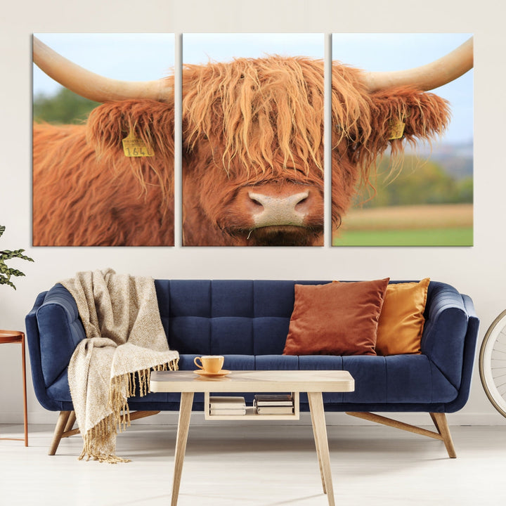 Highland Cow Close-up Canvas Wall Art Print Multi Panel Extra Large Canvas Set Framed Ready to Hang Artwork