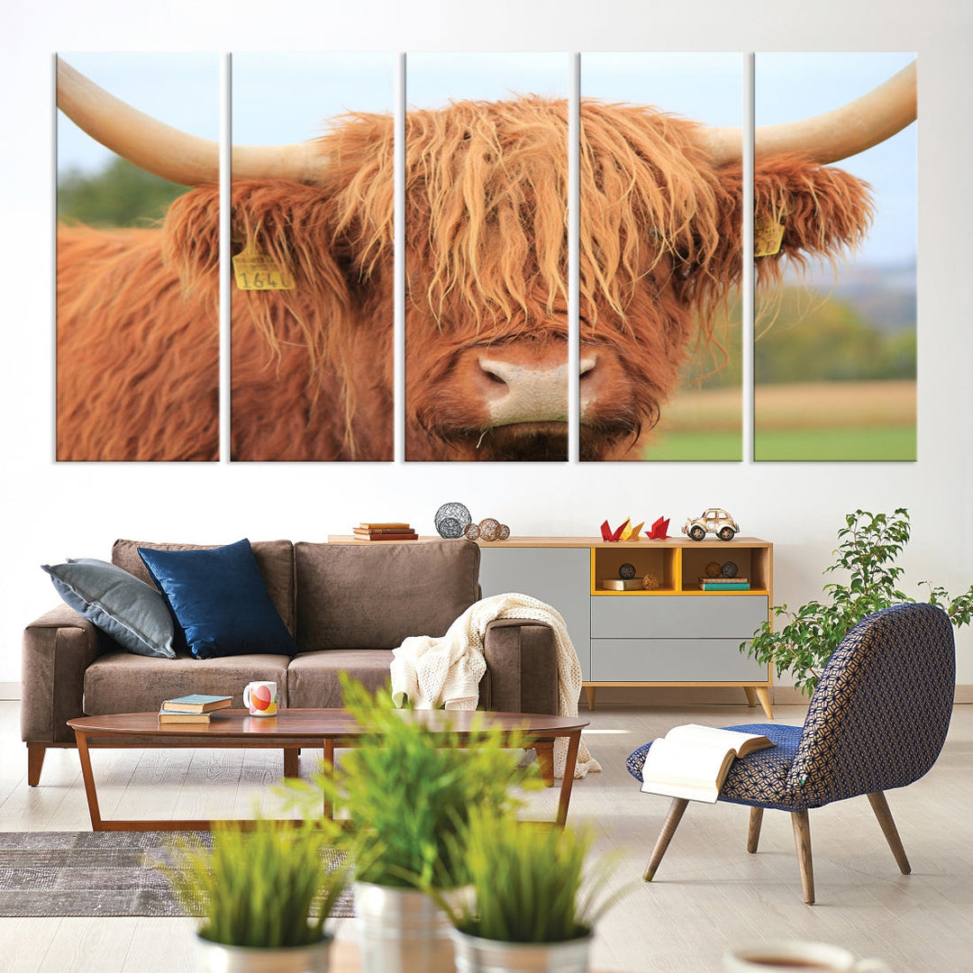 Highland Cow Close-up Canvas Wall Art Print Multi Panel Extra Large Canvas Set Framed Ready to Hang Artwork