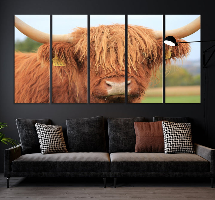 Highland Cow Close-up Canvas Wall Art Print Multi Panel Extra Large Canvas Set Framed Ready to Hang Artwork