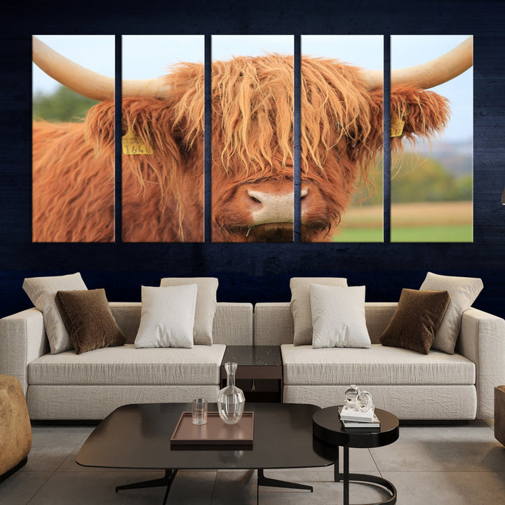 Highland Cow Close-up Canvas Wall Art Print Multi Panel Extra Large Canvas Set Framed Ready to Hang Artwork