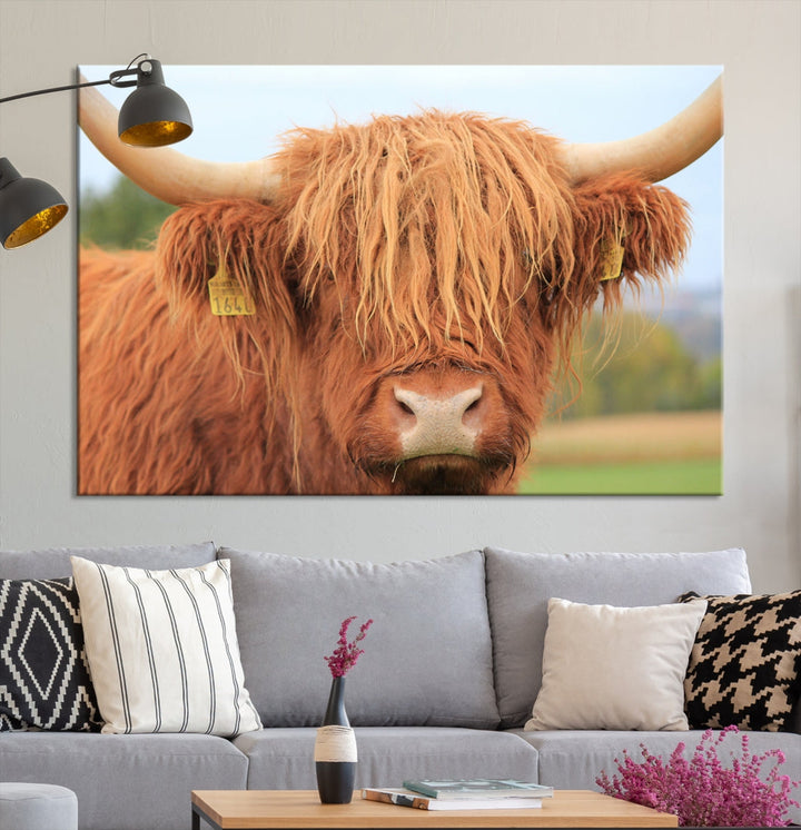 Highland Cow Close-up Canvas Wall Art Print Multi Panel Extra Large Canvas Set Framed Ready to Hang Artwork