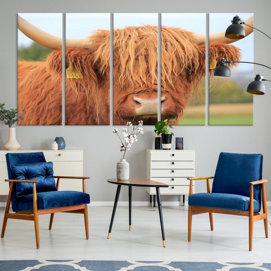 Highland Cow Close-up Canvas Wall Art Print Multi Panel Extra Large Canvas Set Framed Ready to Hang Artwork